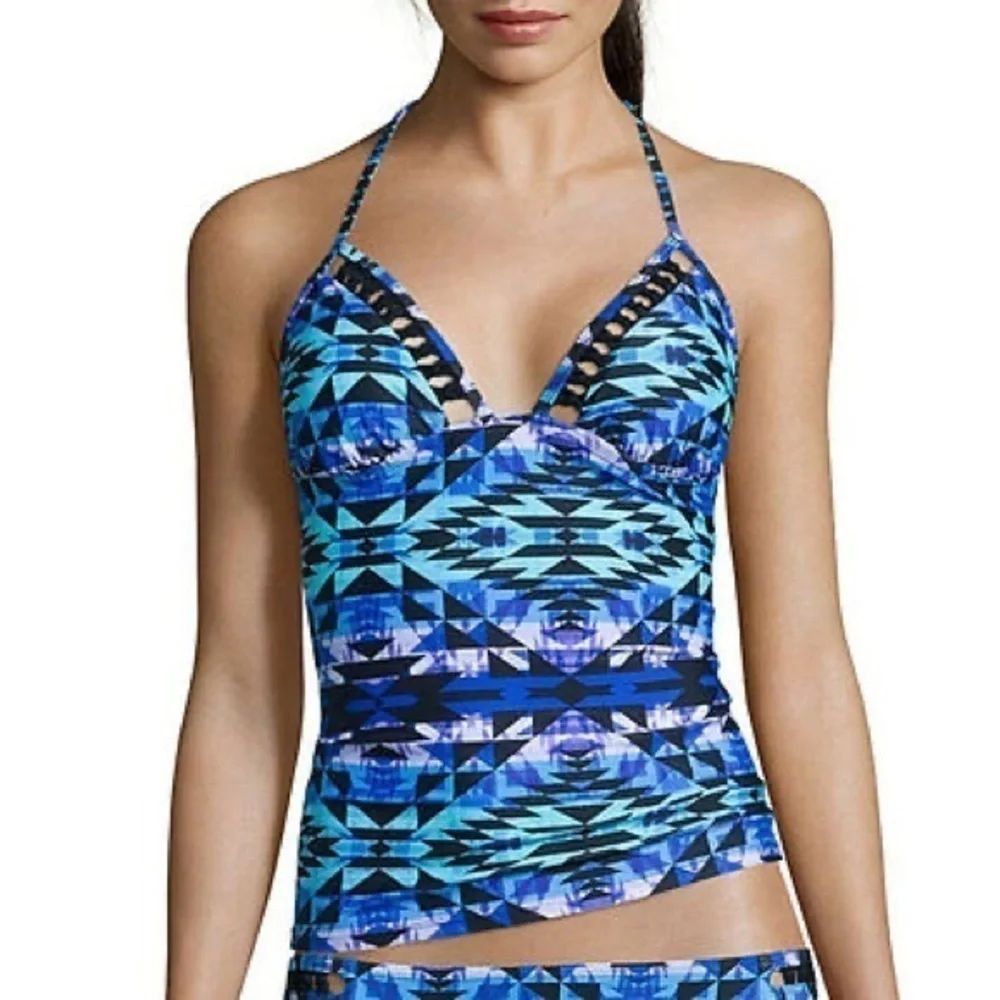 Arizona blue triangle print tankini swim top size small new